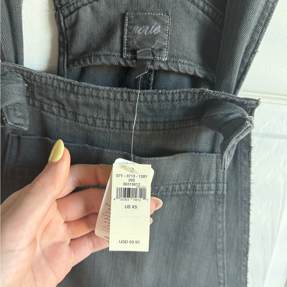 NEW AERIE Denim Overalls Werk & Play Twill Baggy Wide Leg Black Grey Women’s XS - Picture 4 of 8